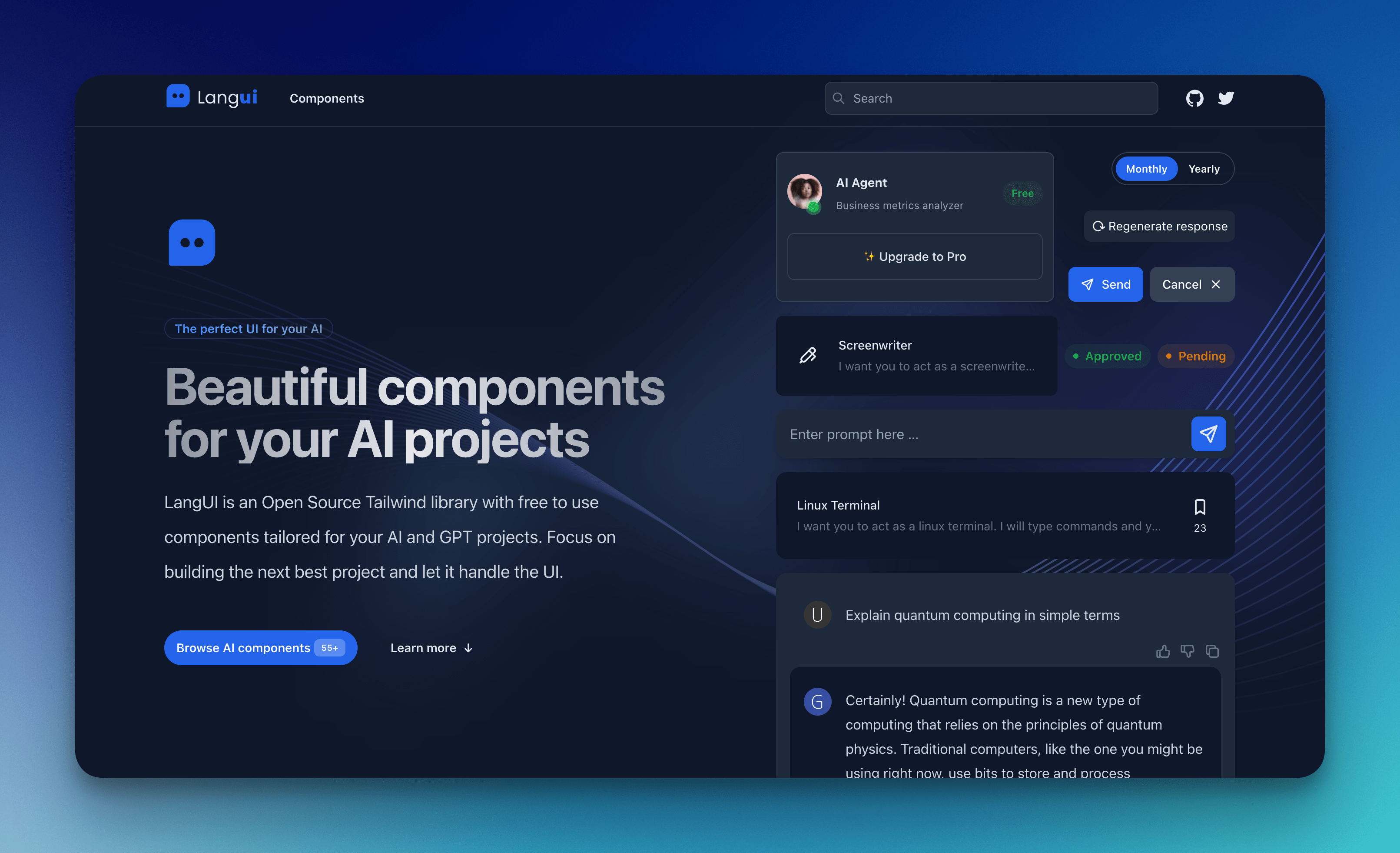LangUI:为 AI 和 GPT 项目提供开源的 Tailwind 组件