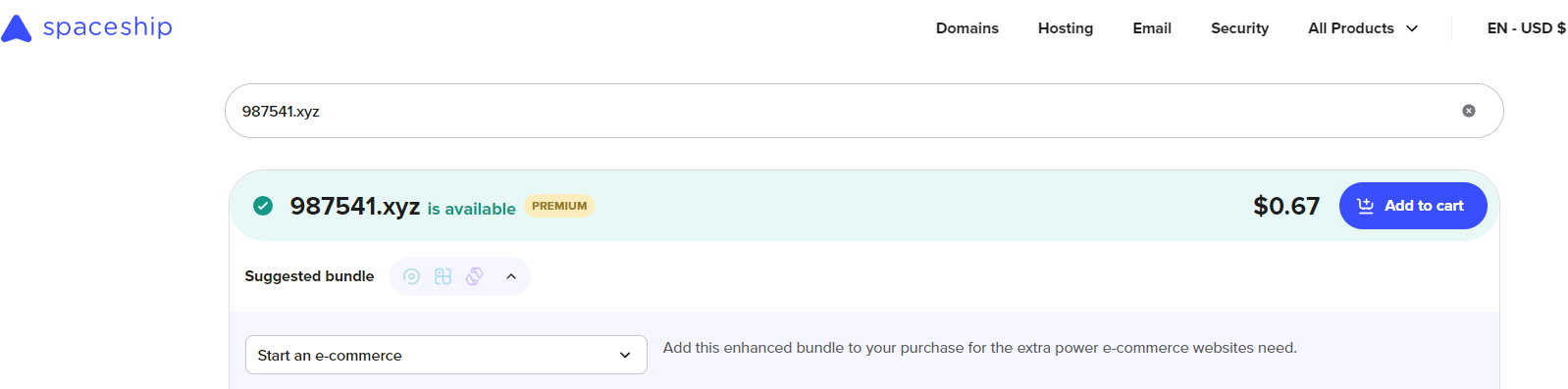 Spaceship 6数字 xyz 域名仅 0.67 美元一年,支持续费